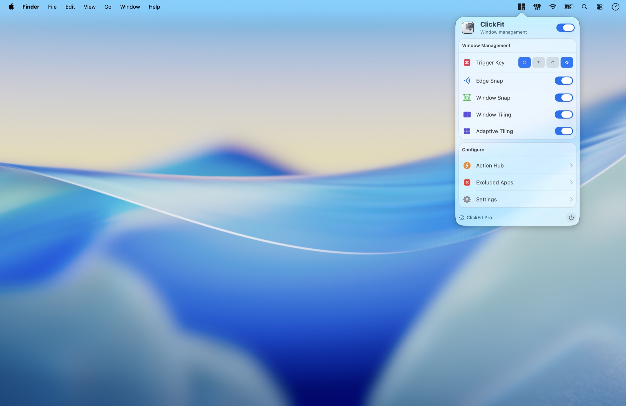 ClickFit window management on macOS in light mode